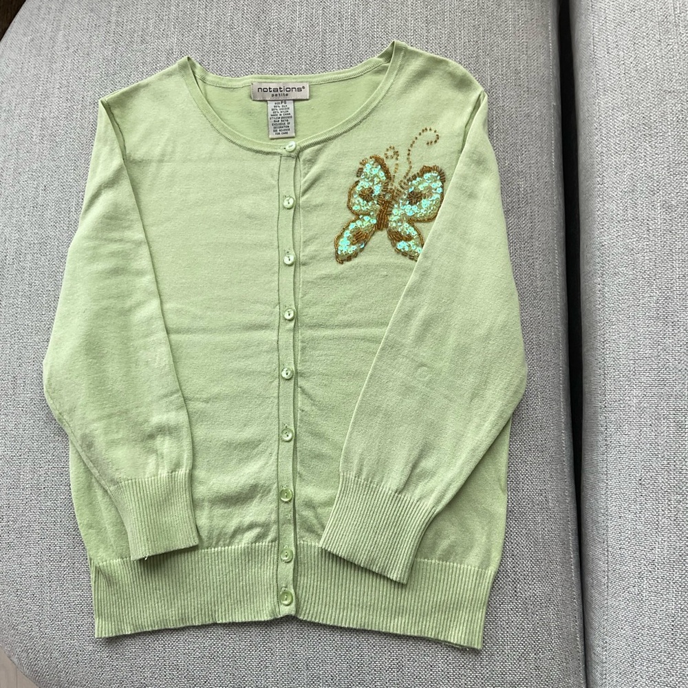 Notations Light Green Cardigan with Butterfly Design PS